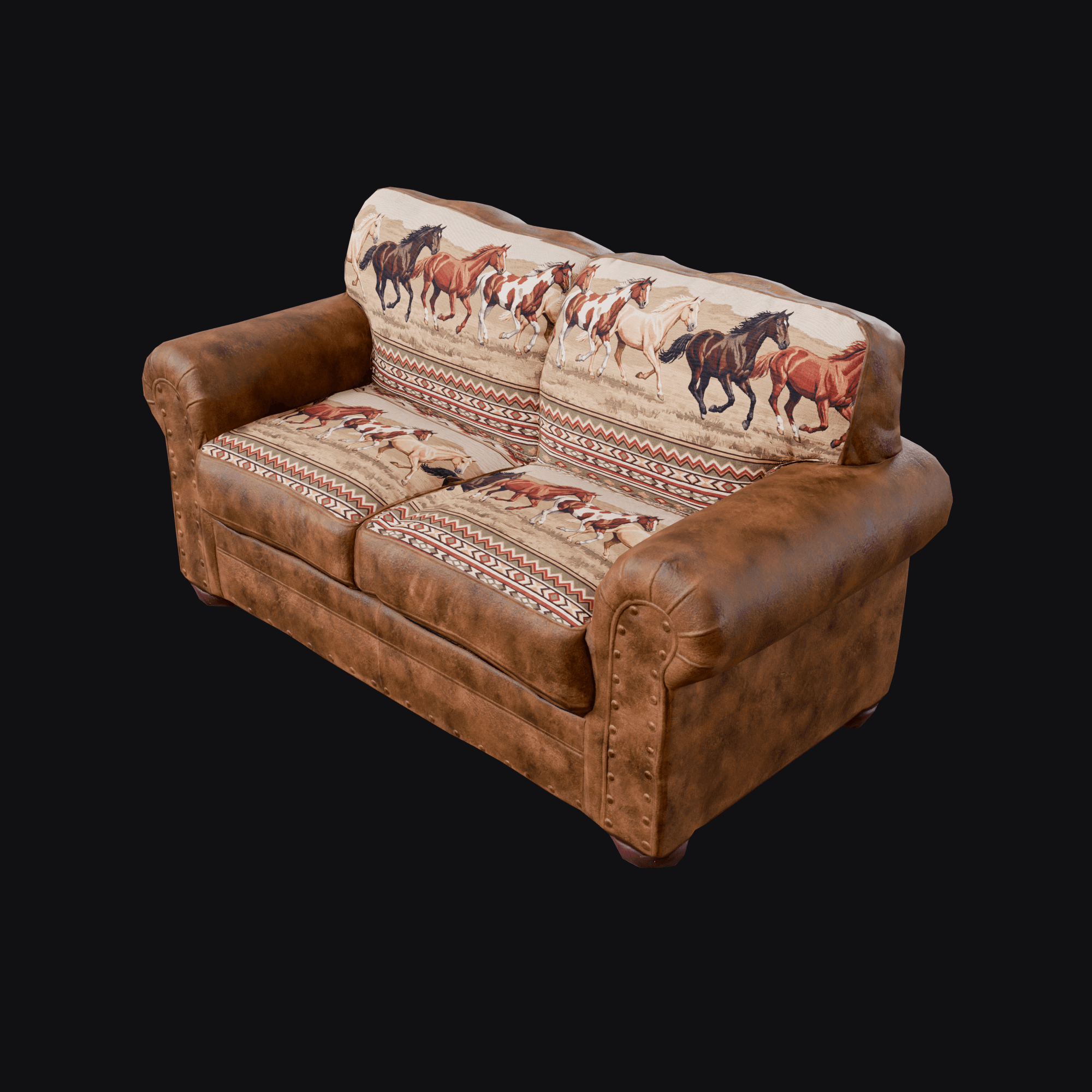 Western Horse Print Loveseat, free Blender 3D model render