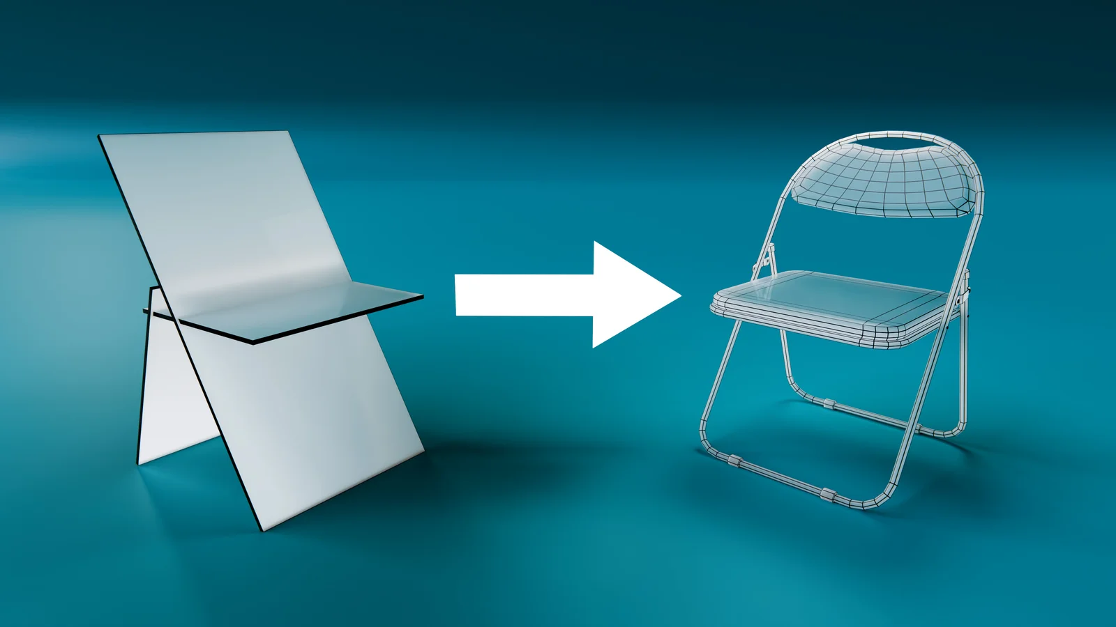 Three flat planes turning into a finished folding chair model