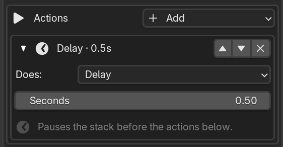 Delay action with a Seconds field.