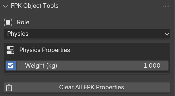 Physics role with a Weight (kg) property.