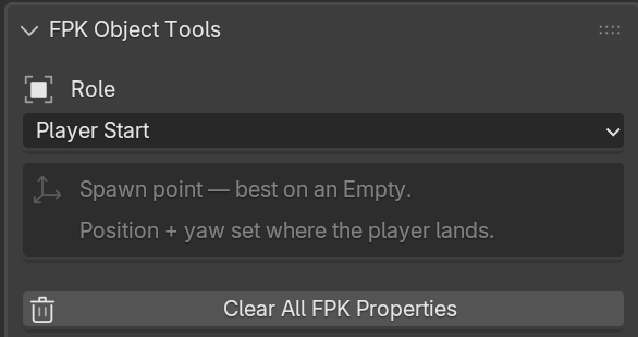 Player Start role, which has no properties.