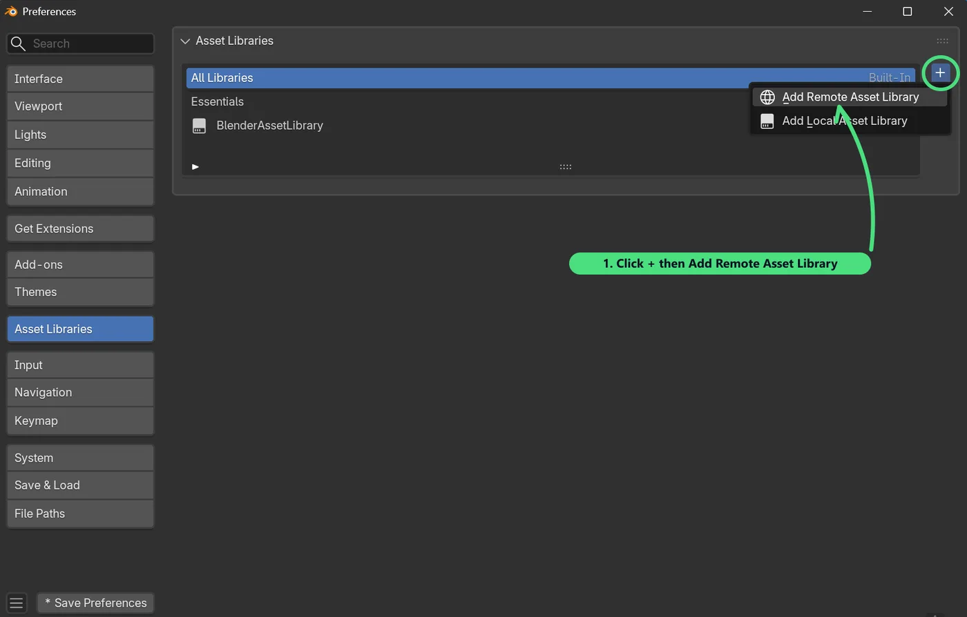 The + button in Preferences is where remote libraries get added.